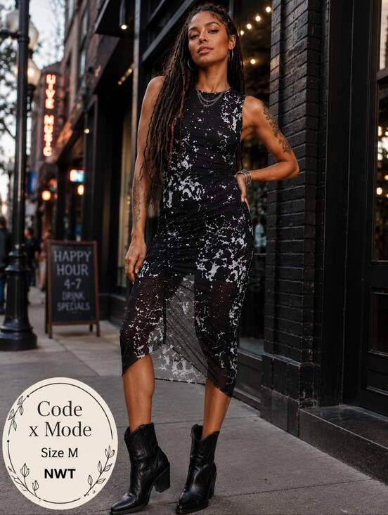 code x mode Dresses & Skirts - Code x Mode NWT Abstract Ruched Mesh Midi Dress | Size M